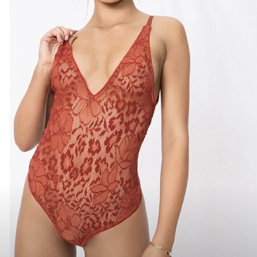 Free People Lace Red Bodysuit. NWT. XS